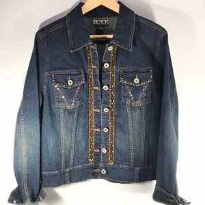 BEREK Denim Women Jacket with Embellishments Button Up Long Sleeve Size L